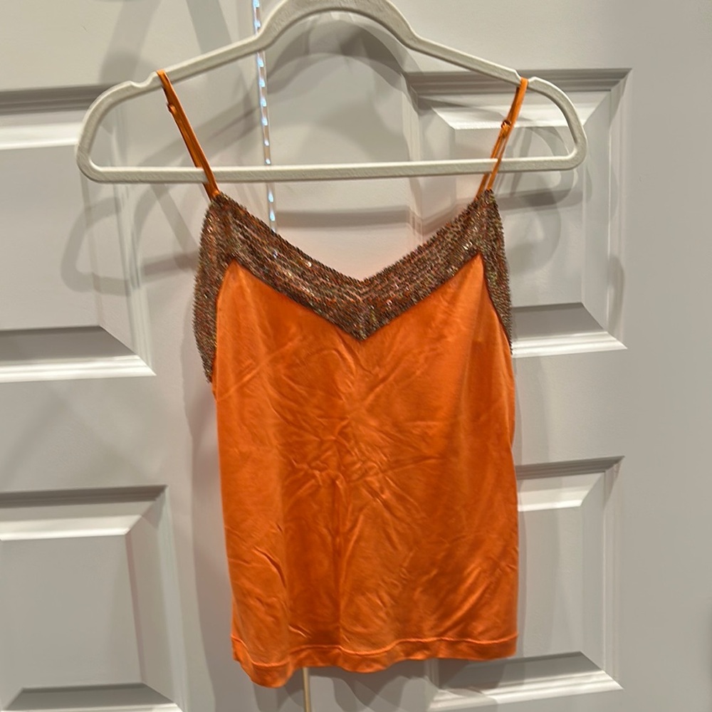 BCBGMaxAzria Orange Camisole with Beaded Trim